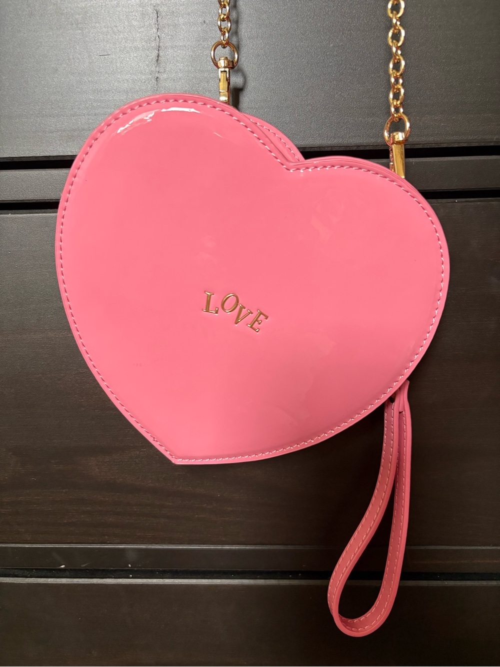 Love Heart Pink Chain Crossbody Bag - Gold Hardware